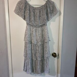 Elegant White and Black Polka Dot Dress